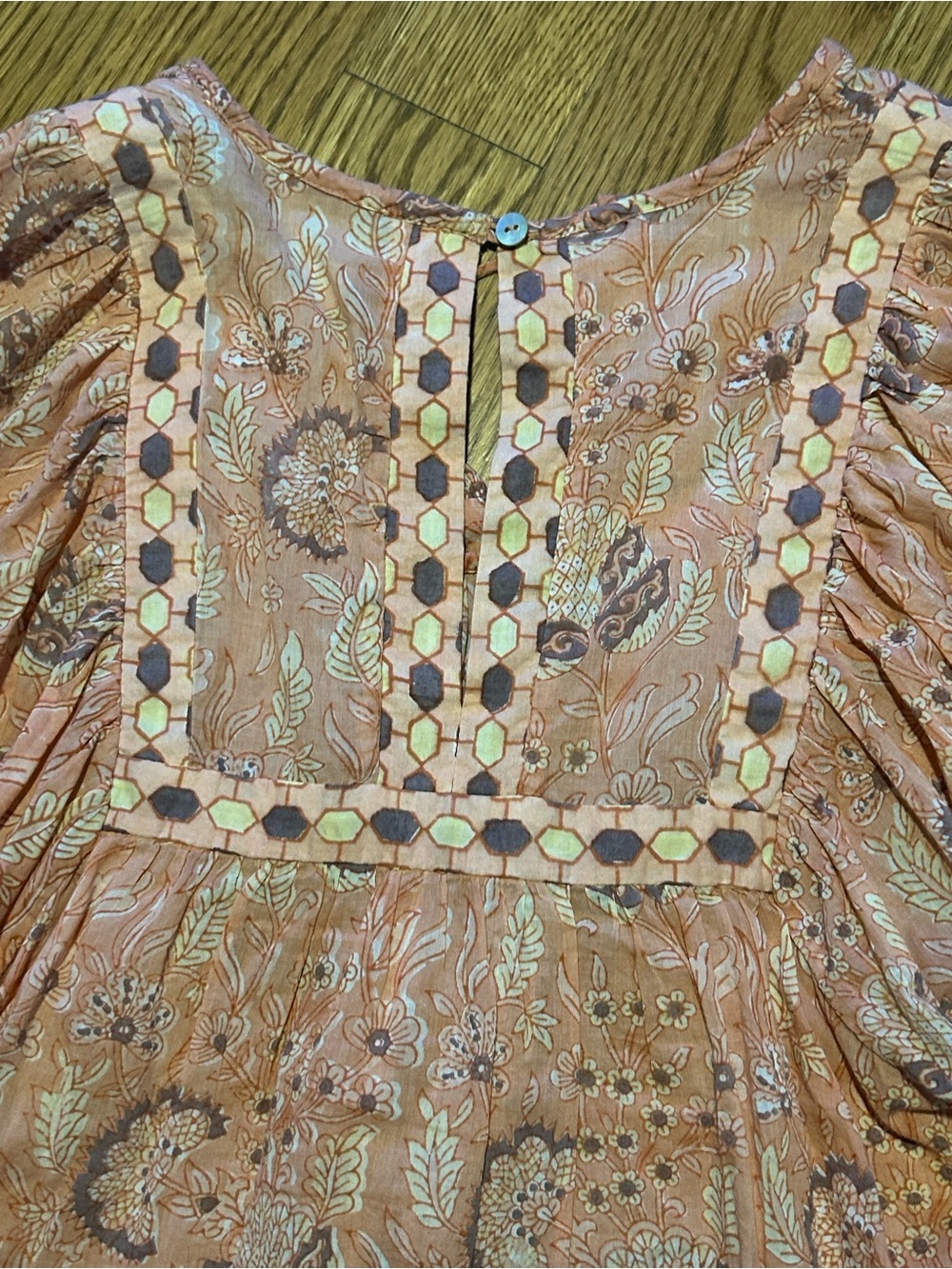 *Cleobella Boho Blouse S Organic Cotton Peach Floral Tassel Top Festival Chic - Picture 10 of 10